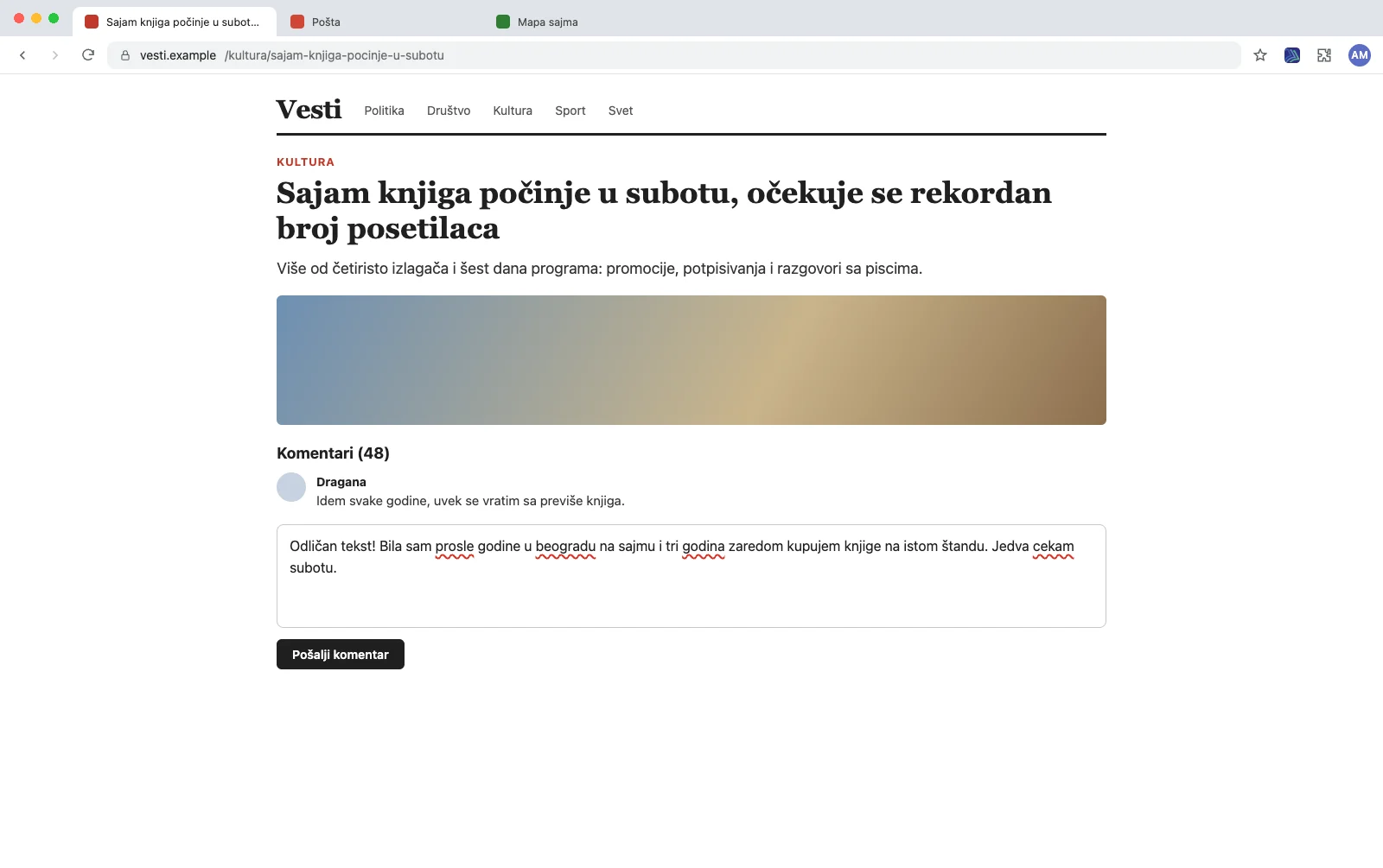 Komentar na portalu: podvučene reči prosle, beogradu, godina i cekam